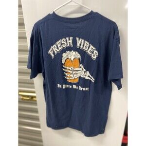 Fresh Vibes Mens Beer T Shirt Size L Blue Short Sleeve Crewneck 100% Cotton